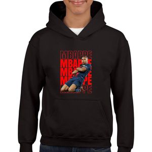 Mbappe - Kinder Hoodie - Zwart - Maat 146 - Hoodie leeftijd 11 tot 12 jaar - rugnummer10 - the goat - - hoodie Cadeau - cadeau - Voetbal - Zwarte Hoodie -Mbappe Sliding rood