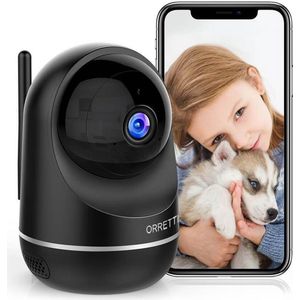 Orretti X21 - 3MP Wi-Fi Camera, Installatiegemak met Dualband 2.4Ghz en 5Ghz Ondersteuning - Binnencamera, Bewakingscamera, Babyfoon, Beveiligingscamera met Bewegingsdetectie - Zwart