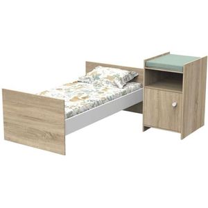 Gecombineerd babybed - 120 x 60cm - Omvormbaar tot 90 x 190cm - Babyprice Up - Houten decor - Met 1-deurs commode