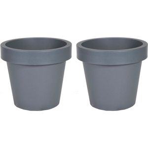 Mega Collections Plantenpot/bloempot - 2x - kunststof - grijs - buiten - D16 x H14 cm