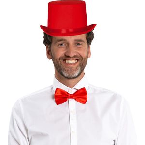 Carnaval verkleedset hoed en strik - rood - volwassenen/unisex - feestkleding accessoires