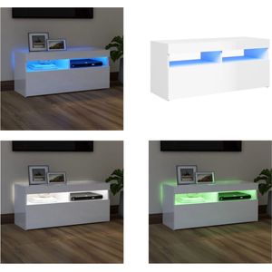 vidaXL Tv-meubel met LED-verlichting 90x35x40 cm hoogglans wit - Tv-kast - Tv-kasten - Televisiekast - Televisiekasten