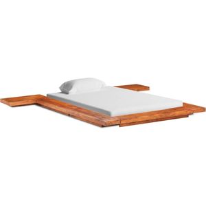 The Living Store Japanse Stijl Houten Bedframe - 220x220x11cm - Massief Acaciahout - Voor Matras 100x200cm - Zonder Matras en Lattenbodem