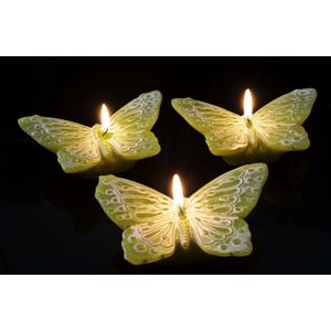 Candles by Milanne, Vlinder figuur kaars in zacht groen, 3 stuks in geschenkdoos - BEKIJK VIDEO