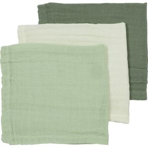 Meyco Baby Uni monddoekjes - 3-pack - hydrofiel - offwhite/soft green/forest green - 30x30cm