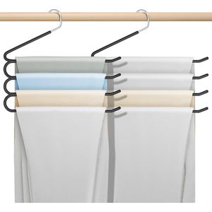 JGS ® Broekhanger voor jeans, broekhanger, roestvrij staal, antislip, ruimtebesparend, voor stropdassen, sjaals, jeans, handdoeken, kleding (3 stuks), zwart