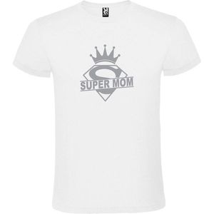 Wit T shirt met print van ""Super Mom "" print Zilver size XXXXXL