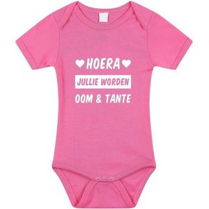 Hoera jullie worden oom en tante tekst baby rompertje roze meisjes - Kraamcadeau - Babykleding 56