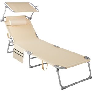 tectake® - ligbed Zonnestoel ligstoel - 4 standen , inklapbaar – beige - 68 x 190 x 28 cm, met zijvak