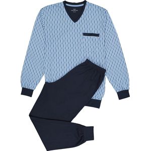 Gotzburg heren pyjama - V-hals - lichtblauw met blauw en wit dessin - Maat: XL
