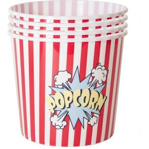Gerimport Popcorn bak - 6x - rood/wit - kunststof - D21 - 7 liter - herbruikbaar