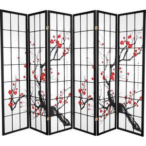 Fine Asianliving Japanse Kamerscherm B270xH180cm 6 Panelen Shoji Rijstpapier Zwart - Sakura
