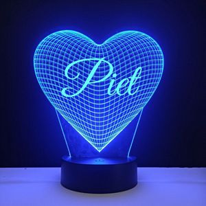 3D LED Lamp - Hart Met Naam - Piet