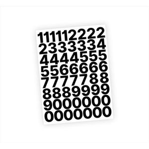Cijfer stickers / Plaknummers - Stickervel Set - Zwart - 3cm hoog - Geschikt voor binnen en buiten - Standaard lettertype - Mat