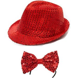 Folat - Verkleedkleding set - Glitter hoed/strikje rood volwassenen
