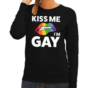 Kiss me I am gay sweater zwart dames - feest shirts dames - gay pride kleding L