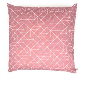 Luna-Leena duurzame sierkussen met geometrische print + binnenkussen - oud roze & wit - 45x45cm - katoen & gerecycled binnenkussen beide van Oeko-tex - handgemaakt in Nepal - geometric - kids pillow - kinderkamer - woonkamer - bank kussen