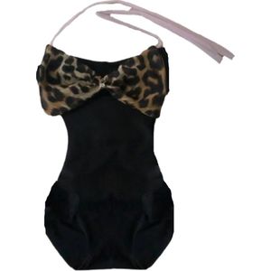 Maat 98 Badpak Zwart zwempak zwart panterprint strik badkleding baby en kind zwem kleding leopard tijgerprint