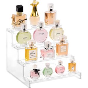 4-laags transparante displaystandaard, 1-pack plastic displaystandaard, plastic organizer voor figuren, cupcakes, parfum, desserts, bureaustandaard voor het organiseren en decoreren