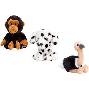 Keel Toys - 3 Knuffels - Pippins - Aap - Dalmatiër - Struisvogel - 14 cm