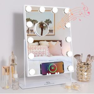 Verlichte Make-upspiegel met Hollywood-stijl Verlichting en Cosmetische Lichtkleuren - Instelbare Verlichting - Dimbaar - Make-up Spiegel met Lichtkleuren - Verstelbare Spiegelhoek - Elegant Design