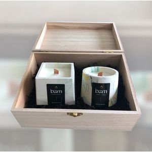 BAM geurkaarsen eucalyptus in een houten kist - cadeaupakket met 2 kaarsen - geschenk - moederdag