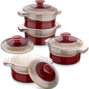 Vormpjes aardewerk, 4-delige muffinset met deksel, mini-schaaltjes voor soufflé, crème brulee, ovenbonbons, fondants, desserts, 10 x 10 x 5,2 cm, 240 ml