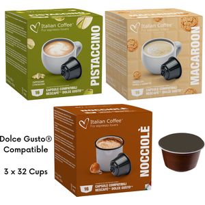 Italian Coffee - Pistaccino, Macaron, Hazelnoot - Geschikt voor Dolce Gusto Apparaat - 3 x 32 - Proefpakket