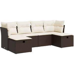 vidaXL - 6-delige - Loungeset - met - kussens - poly - rattan - bruin