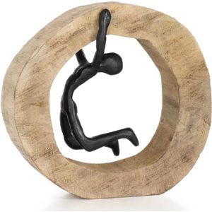 Houten Sculptuur ""Omhoog Trekken Niet Opgeven"" - 20 X 7 X 18,5 Cm Moderne Houten Decoratie Voor Woonkamer Of Kantoor - Inspirerend Beeld Van Doorzettingsvermogen
