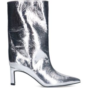 Sacha - Dames - Zilveren metallic enkellaarsjes met hak - Maat 40