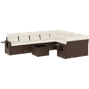 vidaXL Loungeset 10-delig - Poly Rattan - Bruin Loungebank - Tuinstoel - Lounge Set - Buitendecoratie - Terrassenset