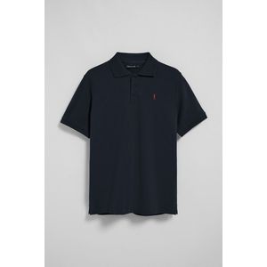 Marineblauwe polo met korte mouwen, drie knopen en geborduurd Rigby Go-logo