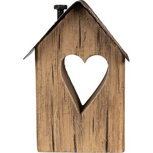 Clayre & Eef Decoratie Beeld Huis 16 cm Bruin Hout Hart