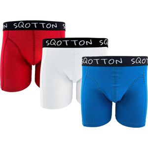 Heren boxershorts - SQOTTON® - 3 stuks - Rood/Wit/Blauw - Maat M
