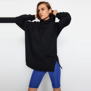 Trendyol Marineblauw Oversized Verhoogd Gebreid Sweatshirt Met Capuchon
