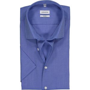 Seidensticker shaped fit overhemd - korte mouw - blauw fil a fil - Strijkvrij - Boordmaat: 44