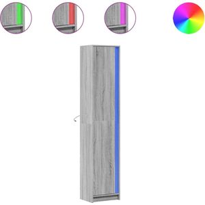 vidaXL Hoge kast met LED 41,5x32,5x200 cm bewerkt hout grijs sonoma