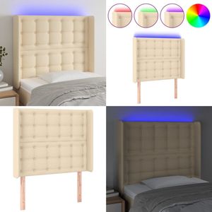 vidaXL Hoofdbord LED 103x16x118/128 cm stof crèmekleurig - Hoofdbord - Hoofdborden - Hoofdeinde - Houten Hoofdbord