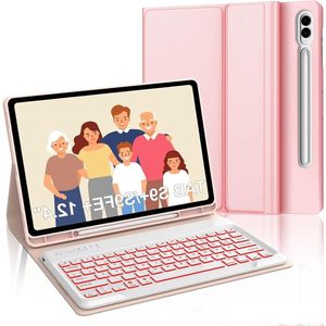 Toetsenbord compatibel met Samsung Galaxy Tab S10+/S9FE+/S9+ - Roze - 7-kleurige verlichting - Bluetooth - Magnetisch - QWERTZ-lay-out - 12.4 inch - 2023/2024
