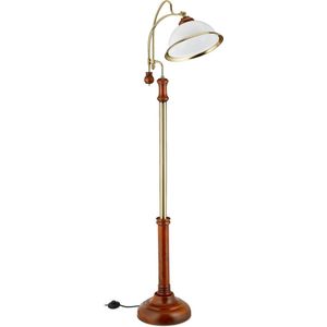 Relaxdays vloerlamp - houten voet - staande lamp e27 - retro woonkamerlamp - leeslamp