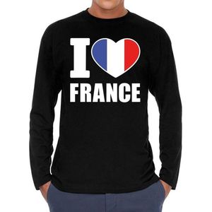 I love France supporter t-shirt met lange mouwen / long sleeves voor heren - zwart - Frankrijk landen shirtjes - Franse fan kleding heren M