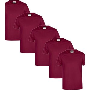 James & Nicholson 5 Pack Bordeaux T-Shirts Heren, 100% Katoen Ronde Hals, Ondershirts Maat XXL