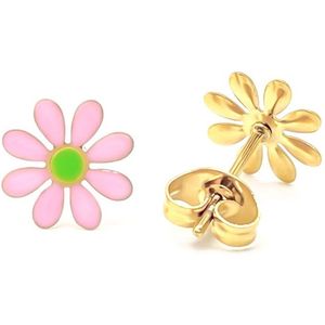 Oorbellen - oorknopjes - staal - studs - bloemetje - roze - groen - vrolijk - accessoire - sieraad - oorsieraad - hip - tijdloos - vrouwen - dames - unisex - cadeau - feest