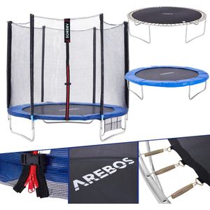 AREBOS Trampoline - Trampoline met Veiligheidsnet - Ø 244 cm - Trampolines Inclusief Mat, Veren, Gevoerde Randafdekking, Netpalen, Veiligheidsnet en Ladder