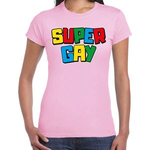 Bellatio Decorations Gay Pride T-shirt voor dames - super gay - roze - pride - regenboog - LHBTI L