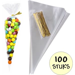 Fako Bijoux® - 100x Cellofaan Puntzakken 37x18cm - Puntzak Doorzichtig - Traktatie Zak - Snoepzak - Inclusief Sluitstrips - 18x37cm - 100 Stuks