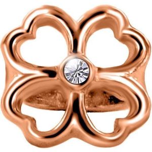 Quiges - Aanschuif Charm Bedel RVS Roségoudkleurig Klavertje Vier voor Leren Armbanden - EHCR008