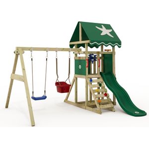 Wickey Speeltoren DinkyStar met schommel, groene glijbaan, klimladder en zandbak