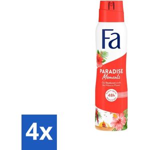 Fa - Paradise Moments - Deodorant Spray - Hibiscusbloem - 150 ml - Voordeelverpakking - 4 stuks